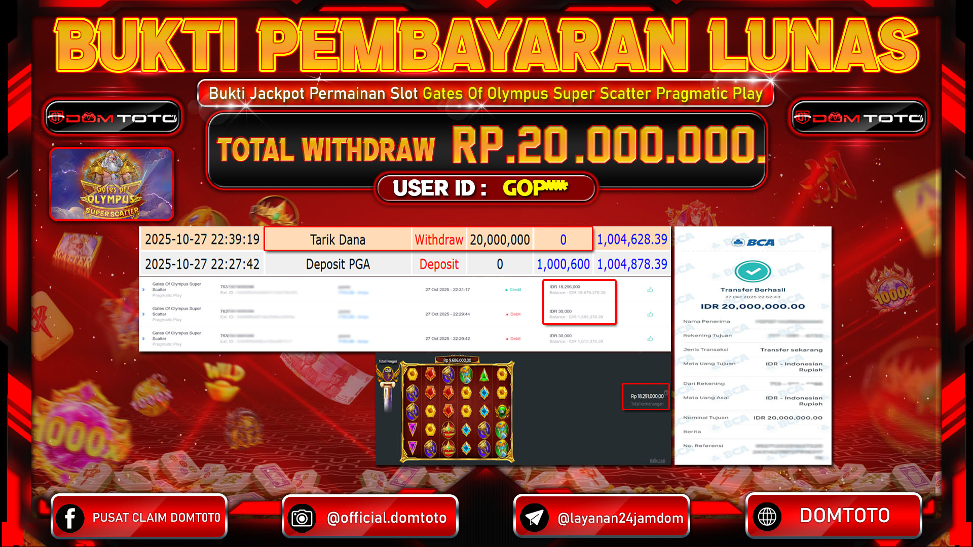 JACKPOT Slot Gates Of Olympus Super Scatter Pragmatic Play 27 OKTOBER 2025